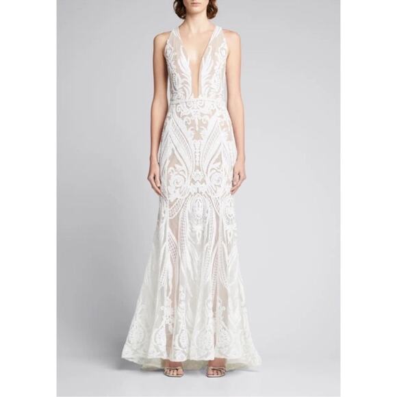 BRONX & BANCO Ester Sequin & Bead Embellished Plunge Neck Gown - Picture 2 of 11